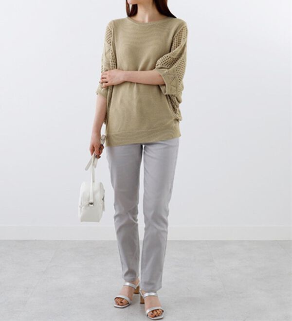 BELLUNA（ベルーナ）の「透かし編ドルマンニットプルオーバー（ニット・セーター）」｜詳細画像