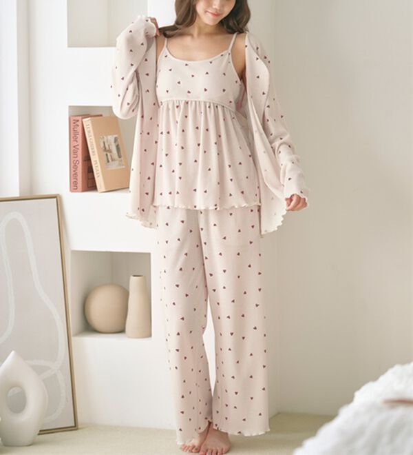 YU'NOW（ユナウ）の「【３点セット】カップ付ワッフルキャミソールルームウェアセット（パジャマ・ルームウェア）」｜詳細画像