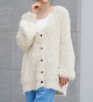 RANAN（ラナン）の「ロングフェザーシャギーオーバーカーデ（ニットカーディガン）」｜アイボリー
