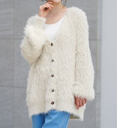 RANAN（ラナン）の「ロングフェザーシャギーオーバーカーデ（ニットカーディガン）」