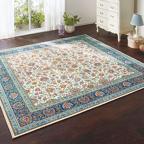 「高級柄プリントはっ水カーペット（カーペット）」｜更紗アイボリー