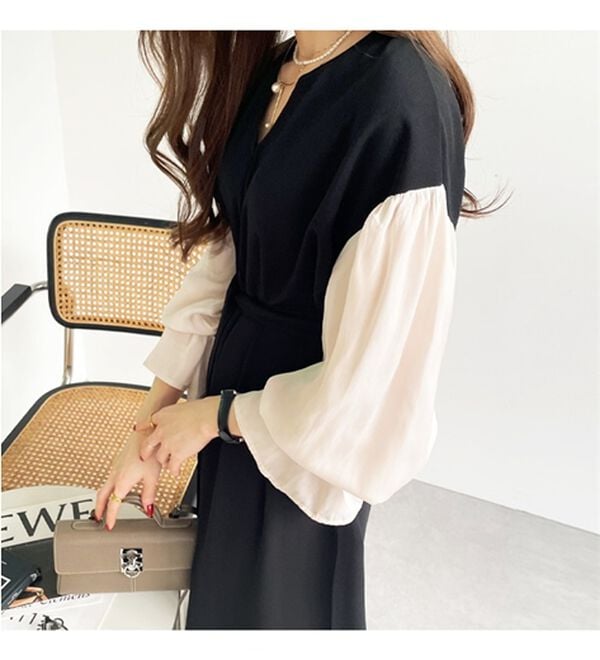 GeeRA（ジーラ）の「ブラウスレイヤード風ドッキングワンピース（カットソーワンピース）」｜詳細画像