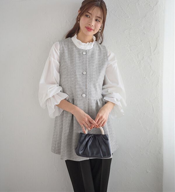 GeeRA（ジーラ）の「入学・卒業にも！華やかニットツイードペプラムジレベスト（ベスト）」｜詳細画像