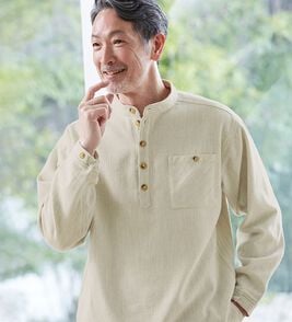 「ざっくり木綿のふんわり起毛シャツ（メンズシャツ）」