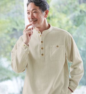 「ざっくり木綿のふんわり起毛シャツ（メンズシャツ）」｜詳細画像