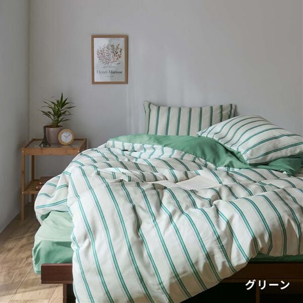 iellio（イエリオ）の「大人かわいいリバーシブルカバーリング＜ストライプ・北欧・掛布団カバー・枕カバー・ボックスシーツ・洗える・Ｃａｎｖａｓ＞（ボックスシーツ・ベッドシーツ）」｜詳細画像