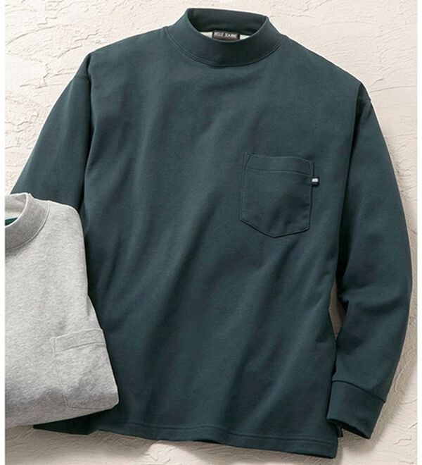 「肌側しっとりなめらか吸湿発熱ハイネック（メンズＴシャツ）」｜グリーン