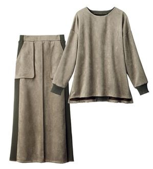 ルフラン（ルフラン）の「リブ切替スエード調スーツ＜イレッサ＞（セットアップ）」｜モカ