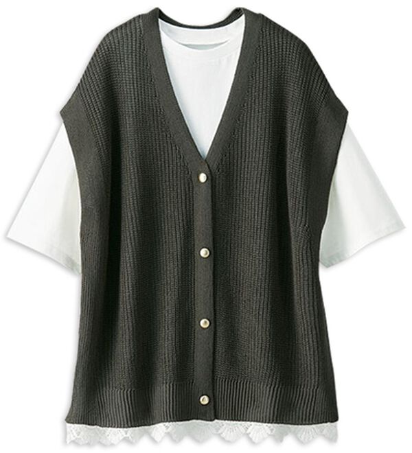 BELLUNA（ベルーナ）の「あぜ編ニット金ボタン使いアンサンブル（アンサンブル）」｜詳細画像