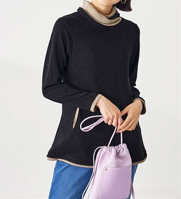 BELLUNA（ベルーナ）の「衿デザイン配色チュニック（チュニック）」｜黒／ベージュ