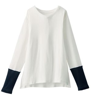 BELLUNA（ベルーナ）の「綿１００％配色シアープルオーバー（カットソー）」｜ホワイト系