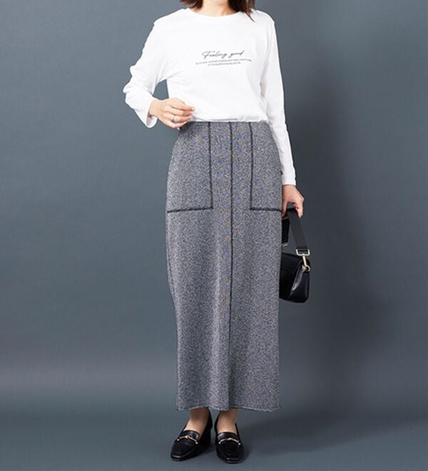 BELLUNA（ベルーナ）の「ラメ入り裏毛素材スカート（ロングスカート）」｜詳細画像