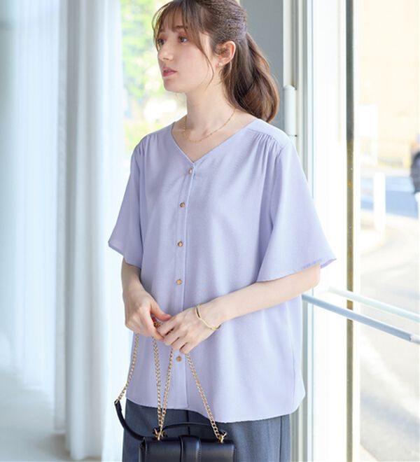 alotta（アロッタ）の「【接触冷感】ひんやり前後２ＷＡＹフレアー袖ブラウス（ブラウス）」｜詳細画像