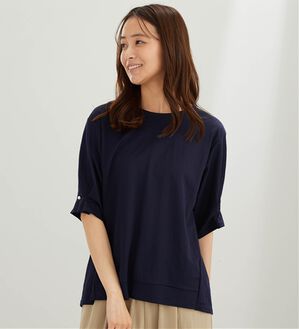 BELLUNA（ベルーナ）の「【接触冷感】涼感素材袖パールデザインプルオーバー（カットソー）」｜ネイビー