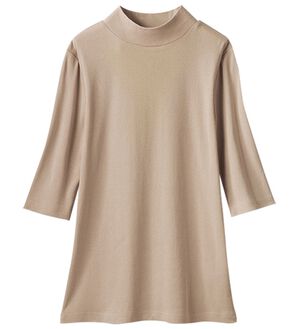 LAVIENNE（ラヴィエンヌ）の「【UVカット】綿１００％ハイネックプルオーバー（５分袖）＜カラフルコットン＞（肌着・インナーウェア）」｜モカ