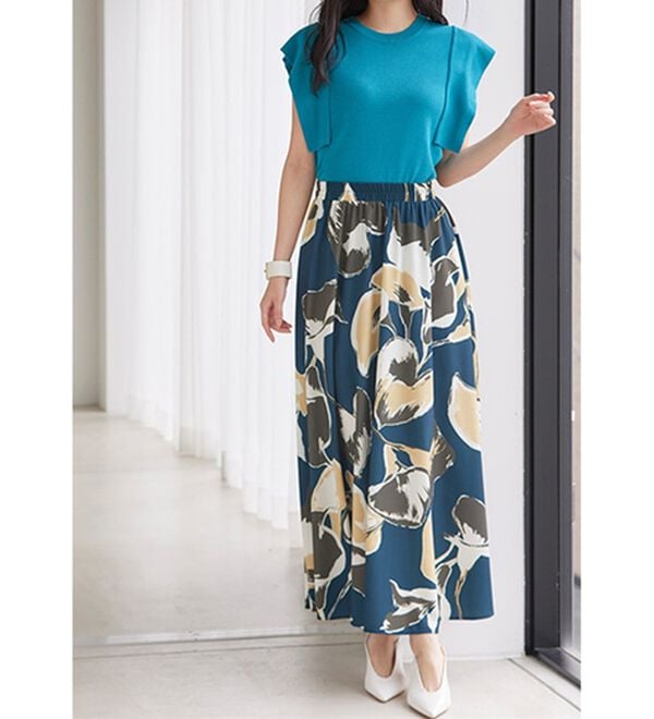 ボタニカル柄フレアーロングスカート - ベルーナ【公式】