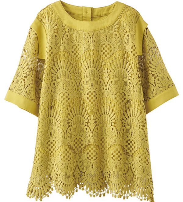 BELLUNA（ベルーナ）の「【Ｌａｇｒｉｌｕａ】華やかスカラップレースデザインブラウス（ブラウス）」｜イエロー