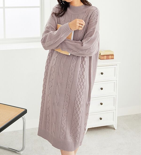 BELLUNA（ベルーナ）の「ケーブル柄ロング丈ニットワンピース（ニットワンピース）」｜詳細画像