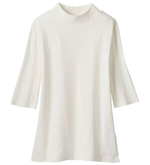 LAVIENNE（ラヴィエンヌ）の「＜カラフルコットン＞綿１００％ハイネックプルオーバー（５分袖）（肌着・インナーウェア）」｜オフホワイト