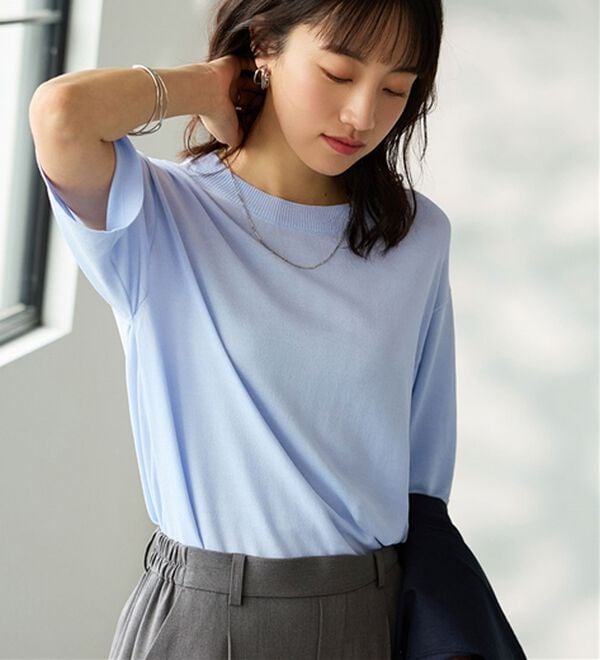 BELLUNA（ベルーナ）の「肌に張り付かない！シャリ冷や高見えニットＴ（ニット・セーター）」｜詳細画像