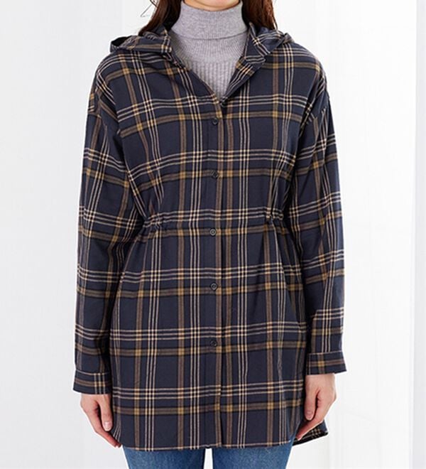 BELLUNA（ベルーナ）の「フード付チェック柄チュニックパーカー（パーカー）」｜詳細画像