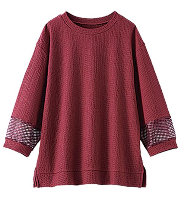 BELLUNA（ベルーナ）の「ジャカード素材袖メッシュレースプルオーバー（カットソー）」｜詳細画像