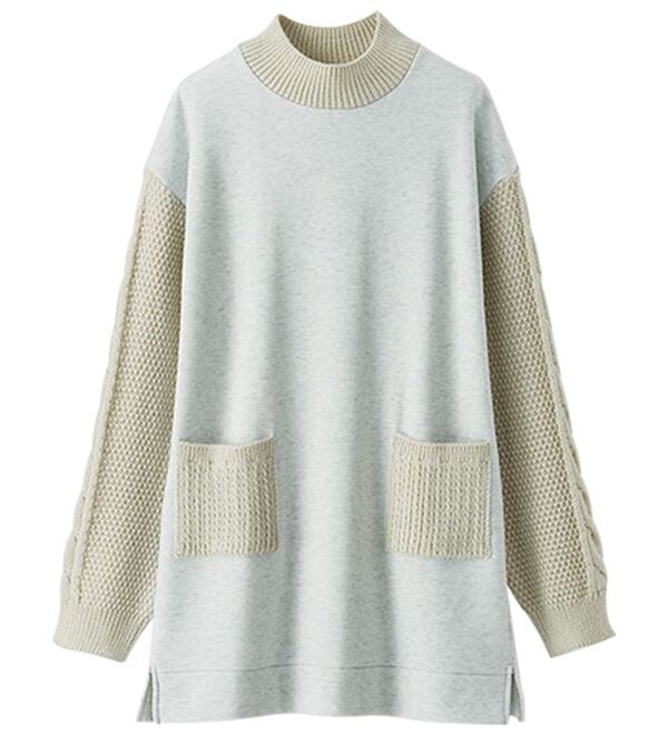 BELLUNA（ベルーナ）の「裏起毛素材ケーブルニット切替チュニック（チュニック）」｜詳細画像