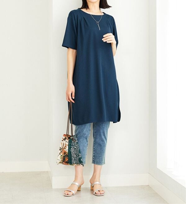 BELLUNA（ベルーナ）の「かのこ素材肩タックデザインワンピース（チュニック）」｜詳細画像