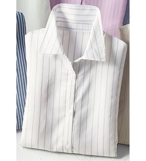 「洗える！ストレッチイージーケアシャツ（シャツ）」｜ホワイト系ストライプ