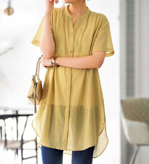 BELLUNA（ベルーナ）の「綿１００％楊柳素材スキッパー半袖ワンピース（その他ワンピース）」｜詳細画像