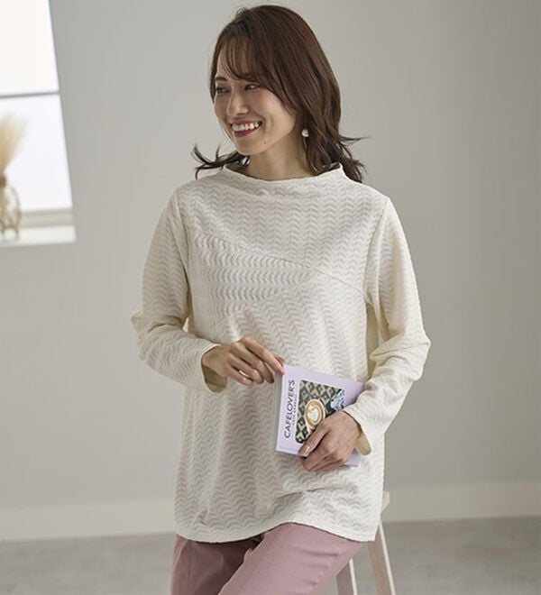 BELLUNA（ベルーナ）の「波柄ジャカード切替デザインプルオーバー（カットソー）」｜詳細画像