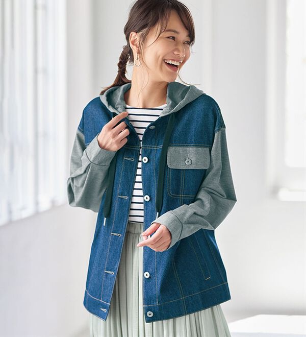 BELLUNA（ベルーナ）の「フード重ね着風Ｇジャン（ブルゾン）」｜詳細画像