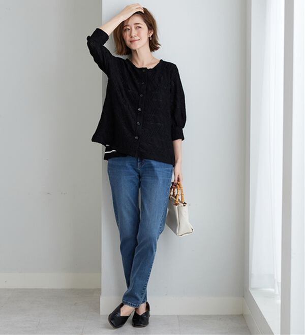 BELLUNA（ベルーナ）の「波柄シアージャカード素材カーディガン（ニットカーディガン）」｜詳細画像