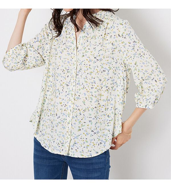 BELLUNA（ベルーナ）の「【接触冷感】レーヨン素材ギャザー使いプリントブラウス（ブラウス）」｜詳細画像