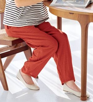 BELLUNA（ベルーナ）の「綿麻ダブルガーゼポッケギャザーパンツ（フルレングスパンツ）」｜テラコッタ