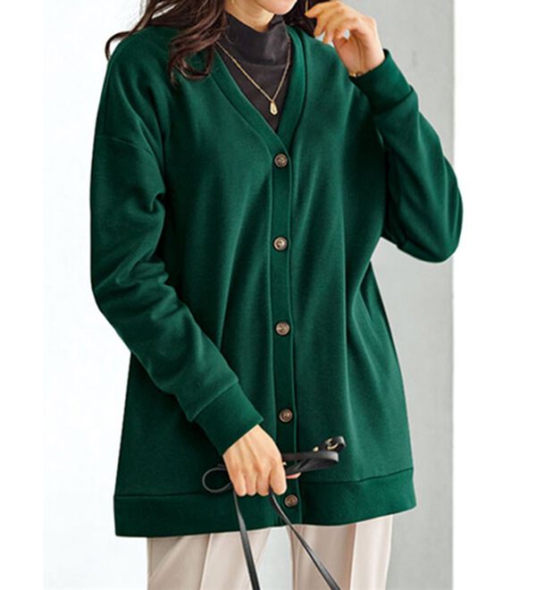 BELLUNA（ベルーナ）の「裏ファー素材前ボタンデザインカーディガン（その他カーディガン）」｜グリーン