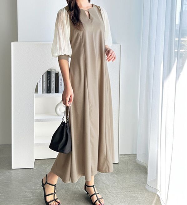 GeeRA（ジーラ）の「袖楊柳シアー美ラインワンピース（カットソーワンピース）」｜詳細画像