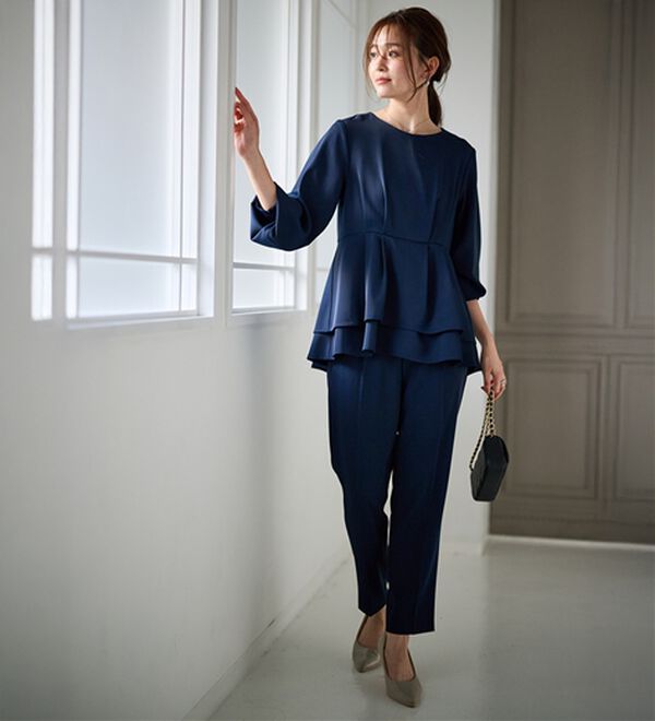 RANAN（ラナン）の「【２点セット】洗える！バックパール調ペプラムチュニックセットアップ（パンツスーツ）」｜詳細画像