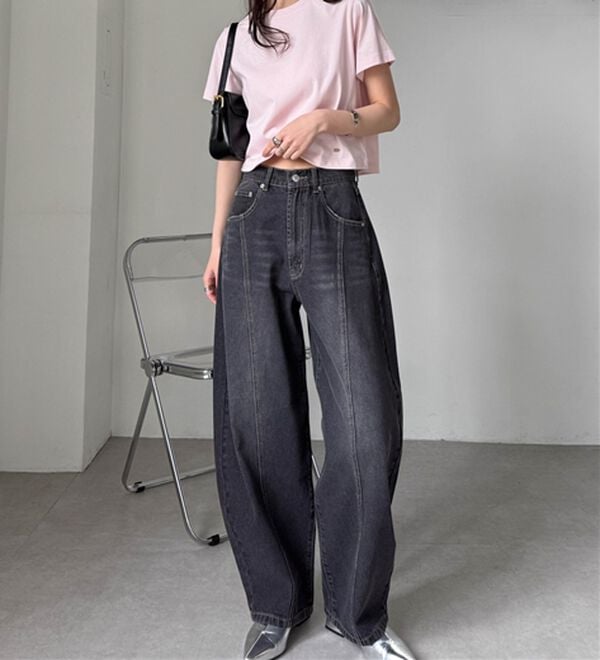 「フロントシームカーブデニム（フルレングスパンツ）」｜グレー