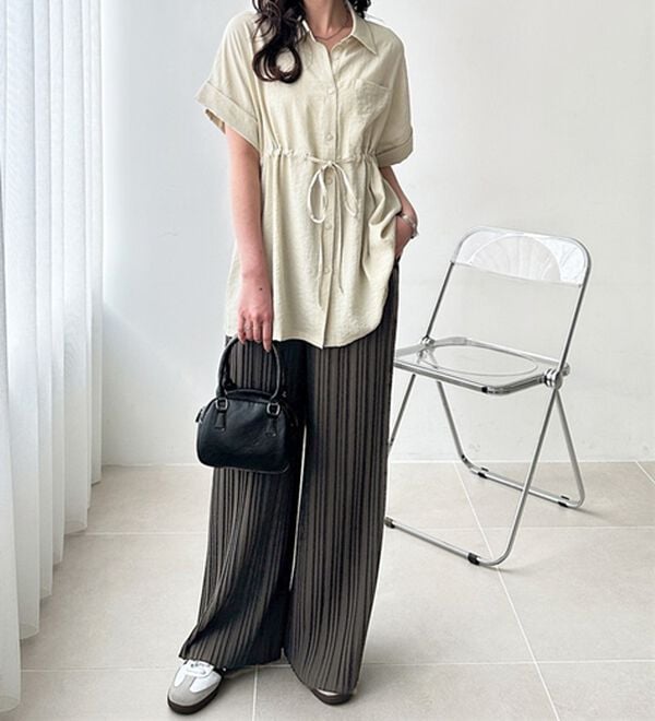 GeeRA（ジーラ）の「セルフカットセミワイドプリーツパンツ（フルレングスパンツ）」｜詳細画像