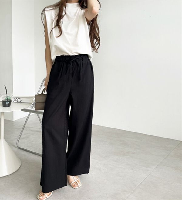 GeeRA（ジーラ）の「冷感リネン風イージーワイドパンツ（ワイドパンツ・ガウチョ）」｜詳細画像