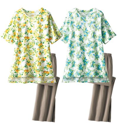 「【２着組】気分上がる♪ミセスの彩りフルーツ柄ウェア（パジャマ・ルームウェア）」