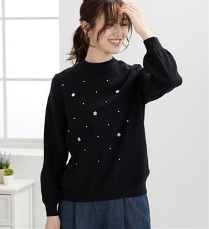 BELLUNA（ベルーナ）の「パール付ニットプルオーバー（ニット・セーター）」｜黒