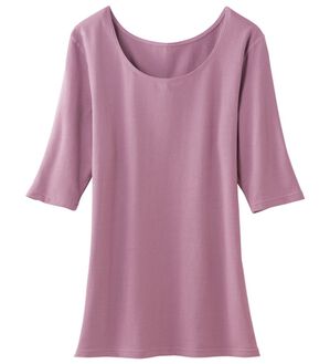 LAVIENNE（ラヴィエンヌ）の「【美姿勢習慣】スーッと猫背をケアするインナー（5分袖・フレンチ袖）（肌着・インナーウェア）」｜グレイッシュローズ 5分袖 単品