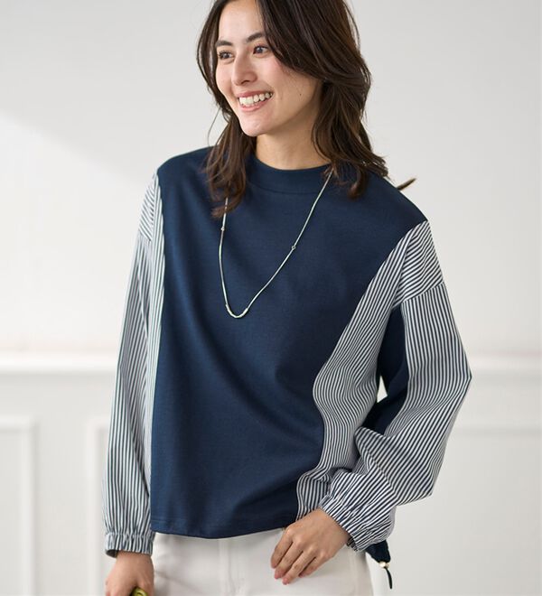 BELLUNA（ベルーナ）の「ストライプ切替デザインプルオーバー（カットソー）」｜詳細画像