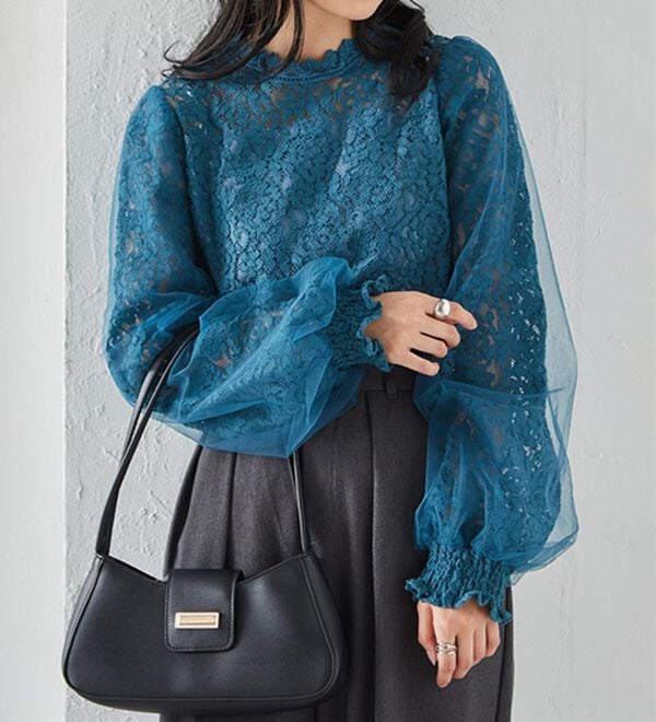 RANAN（ラナン）の「チュールドッキングフラワーレースキャンディースリーブブラウス（ブラウス）」｜詳細画像