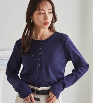 RANAN（ラナン）の「ヘンリーネックワッフルロンＴ（カットソー）」｜ネイビー