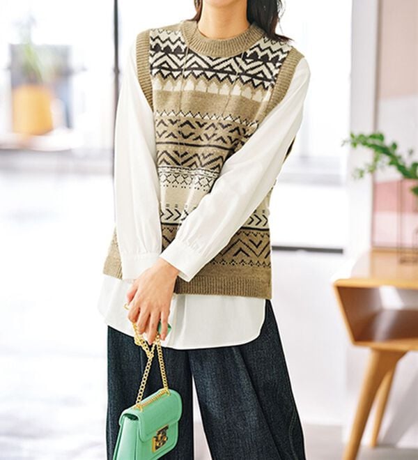 BELLUNA（ベルーナ）の「幾何柄ジャカードニットベスト（ベスト）」｜詳細画像