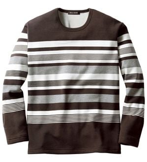 「裏ベロアボーダートレーナー（メンズトレーナー）」｜ブラウン