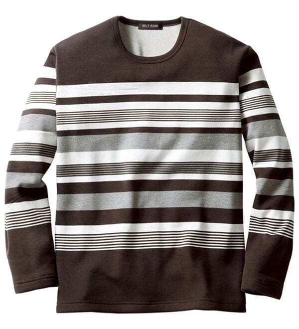 「裏ベロアボーダートレーナー（メンズトレーナー）」｜ブラウン